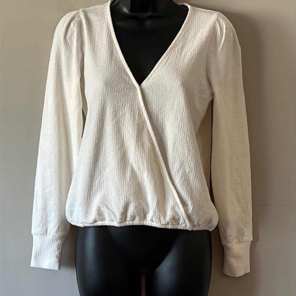 Madewell texture & thread puff sleeve faux wrap top CREAM size XS